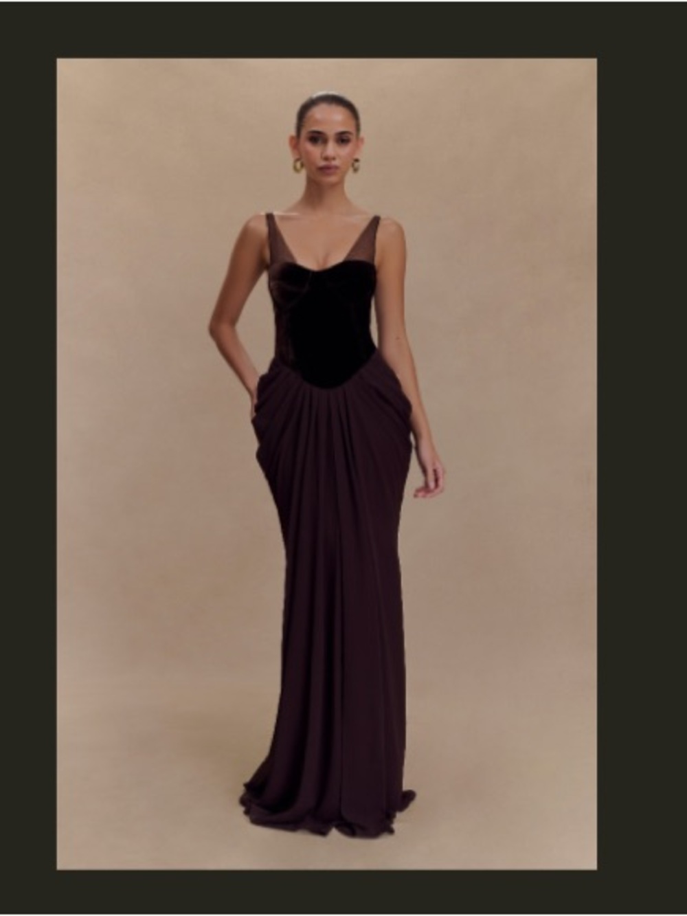 Meshki Roxanne Dark Chocolate Velvet Corset Maxi Dress